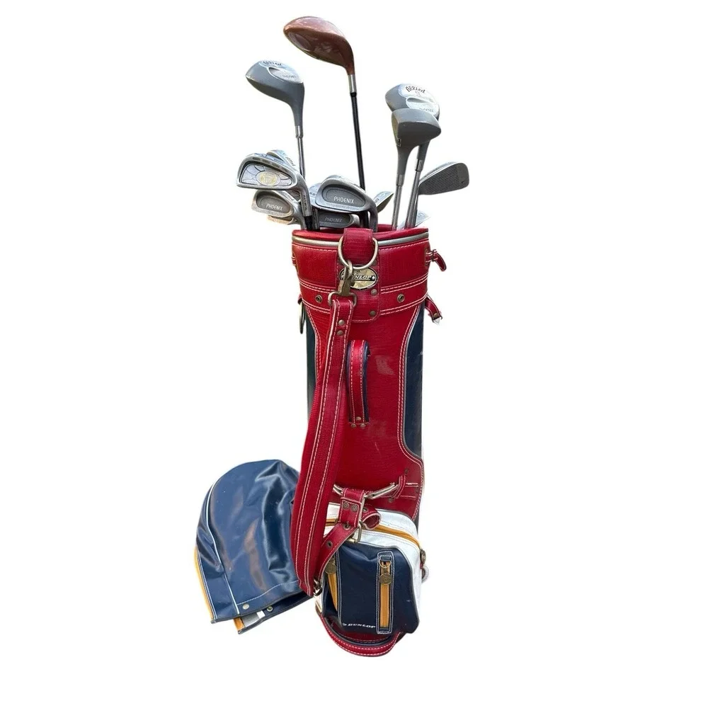 Vintage Dunlop 3-way Golf Bag 16 Golf Club Red White blue multiple storage areas